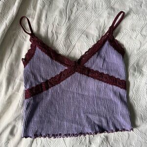 Lace trim Y2K spaghetti strap ribbed magenta purple fairygoth core lettuce edge